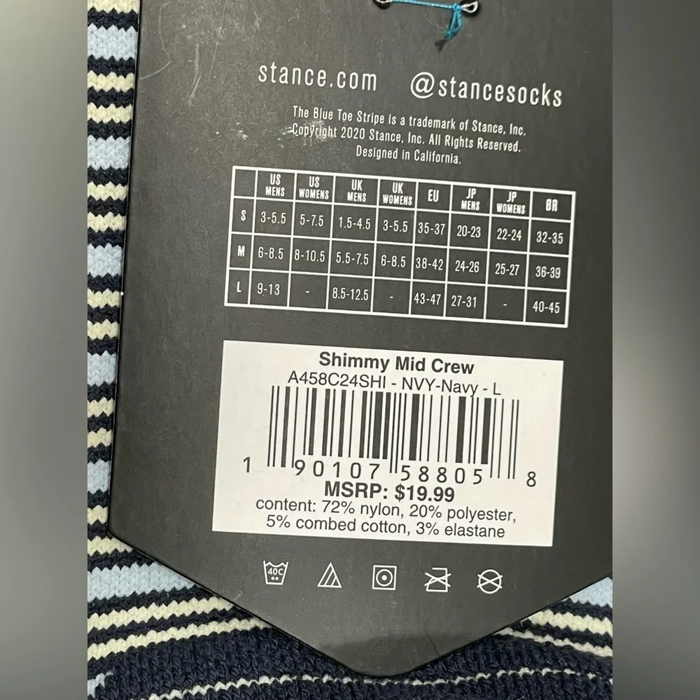 Stance Men's Shimmy Full Length Socks, men’s size 9-13